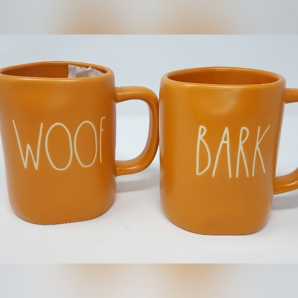 Rae Dunn WOOF & BARK Ceramic Coffee Mugs set of 2 - Picture 2 of 5